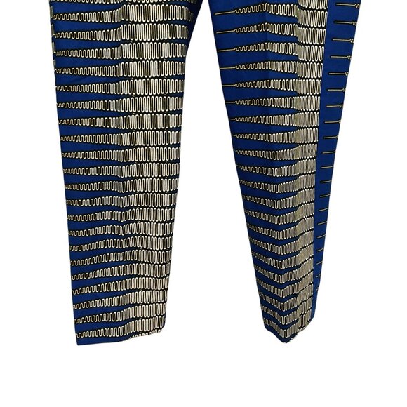 Abstract Print Pants Blue Gold Geometric Mid Rise Tapered Leg Bold Retro Mod - Picture 6 of 10